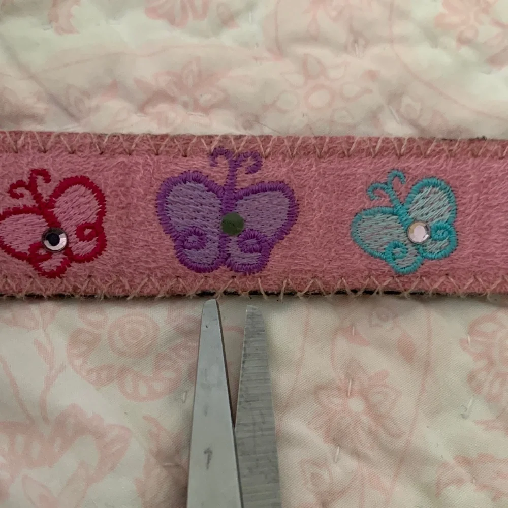 Belt Lot Girls Size 6 Pink Butterfly & Sparkly Blue 2 PCS Velvet Rubber Buckle